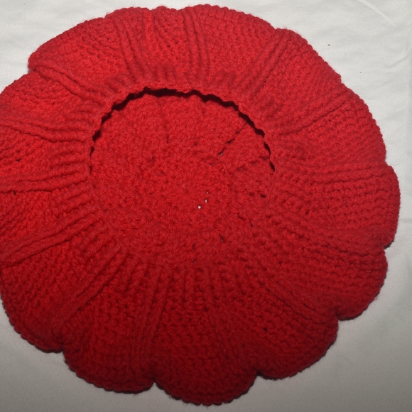 Red Designer Crochet Beret - Picture 4 of 9